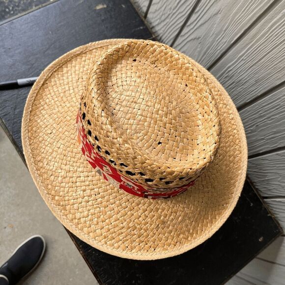 Vintage Woven Straw Hat Small USA Made Red Band Western Boho Summer CHCO WPL - Picture 2 of 10